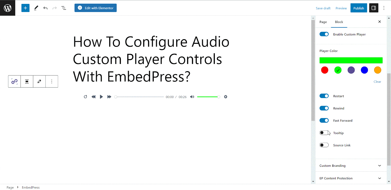 How To Configure Audio Custom Player Controls With EmbedPress? 5 Audio Custom Player